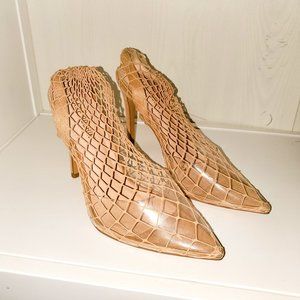 Cape Robbin Nude FIshnet sock bootie heels